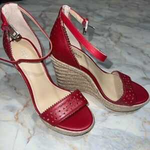 Botkier Red Wedge Sandals with Perforated Design